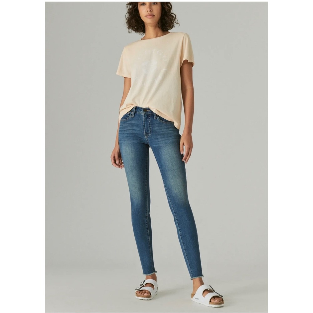Lucky Brand Jeans Size 2 Women's Mid Rise Skinny Ava Ankle Blue Jean Frayed Hem‎